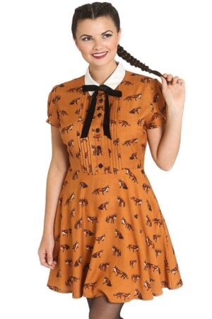 Hell Bunny A-Linien-Kleid Vixey Braun Vintage Retro Skater Dress