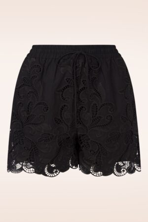 Luna Broderie Anglaise Baumwollshorts in Schwarz
