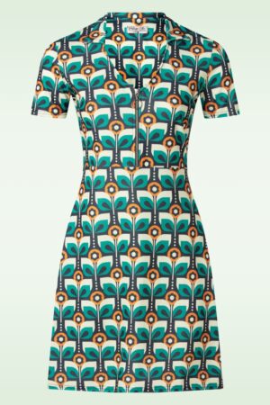 Exklusiv bei Topvintage ~ Daisy Retro Flower Kleid in Marineblau/mehrfarbig