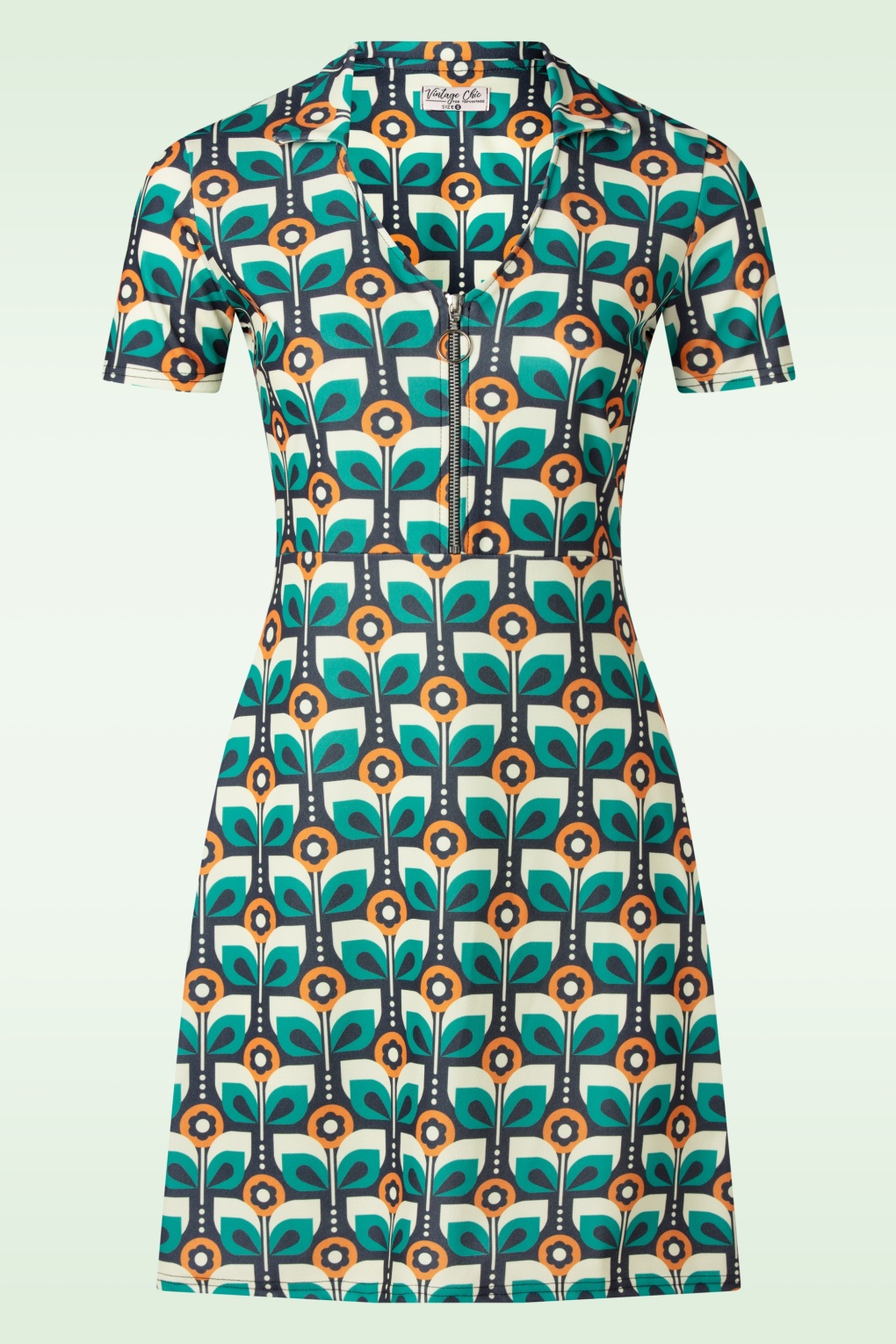 Exklusiv bei Topvintage ~ Daisy Retro Flower Kleid in Marineblau/mehrfarbig