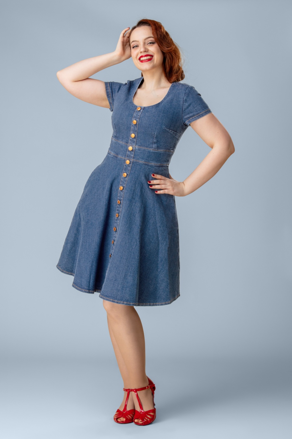Exklusiv bei Topvintage ~ Darcy Swingkleid in Mittelblau