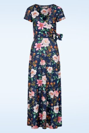 Exklusiv bei Topvintage ~ Lori Floral Crossover-Maxikleid in Marineblau/mehrfarbig