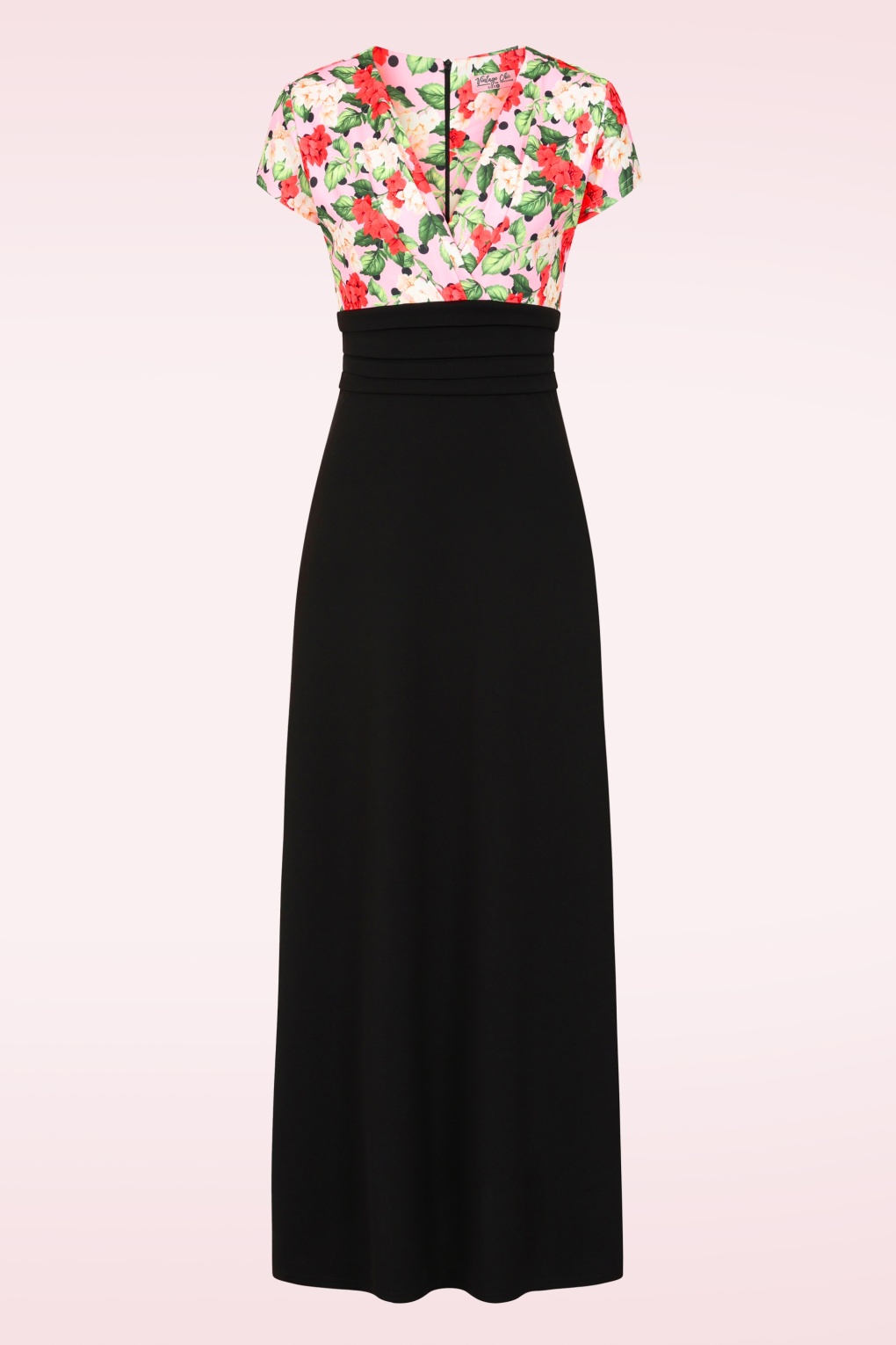 Exklusiv bei Topvintage ~ Rinda Floral Maxikleid in Schwarz und Rosa