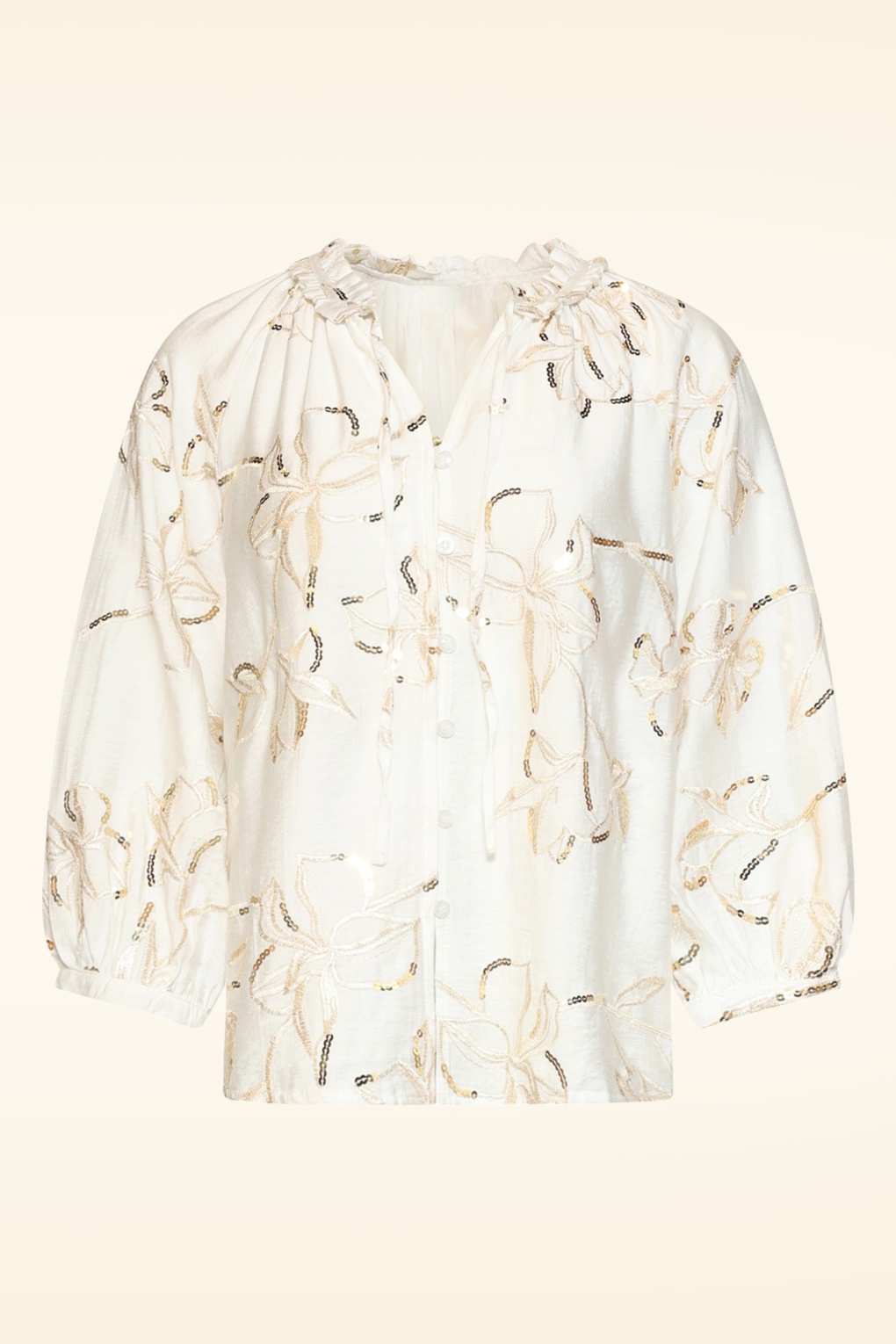 Golden Sparkle Bloom Bestickte Bluse in Cremeweiß