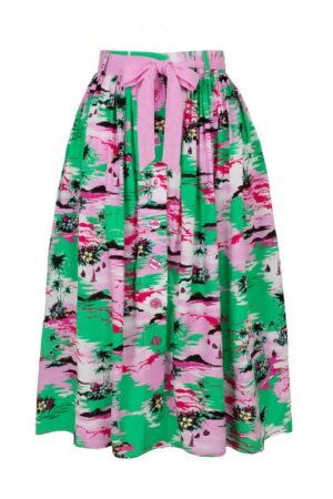 Hell Bunny A-Linien-Rock Kai Skirt Vintage Retro Swing Tellerrock Tropisch Hawaii 50er