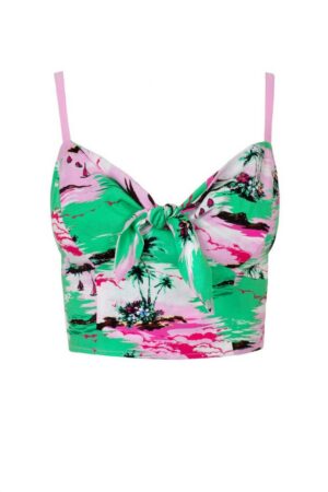 Hell Bunny Crop-Top Kai Bauchfreies Oberteil Schleife Tropisch Palmen Hawaii