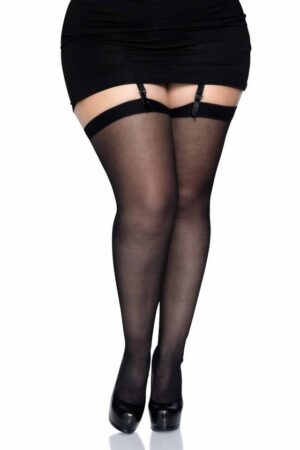 Leg Avenue Strapsstrümpfe Straps-Strümpfe Plus Size - schwarz (1-Paar) transparente Strümpfe in Übergröße