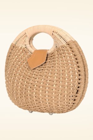 Lottie Runde Rattan-Handtasche in Sand