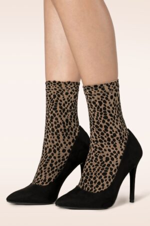 Punti Strümpfe mit Leopardenmuster in Schwarz und Camel