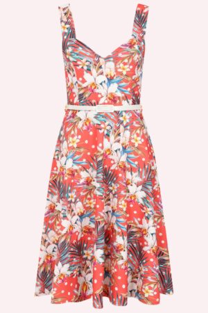 Topvintage Exclusive ~ Rita Tropical Swing Kleid in Koralle