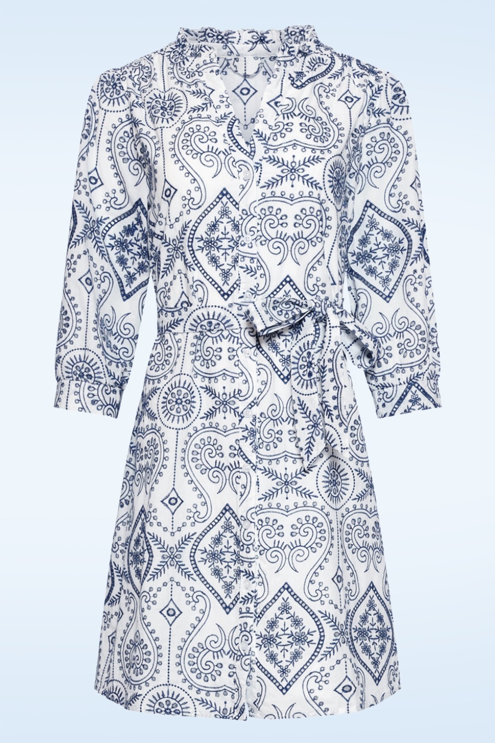 Victoria Besticktes Baumwollkleid in Weiß und Marineblau