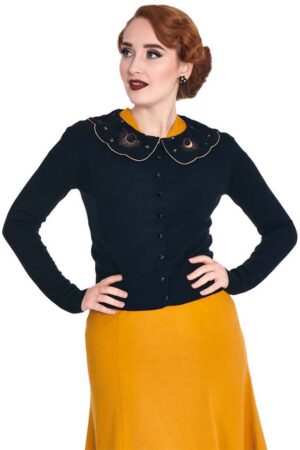 Voodoo Vixen Strickjacke Embroidered Moon Phases Collar Cardigan Vintage Retro