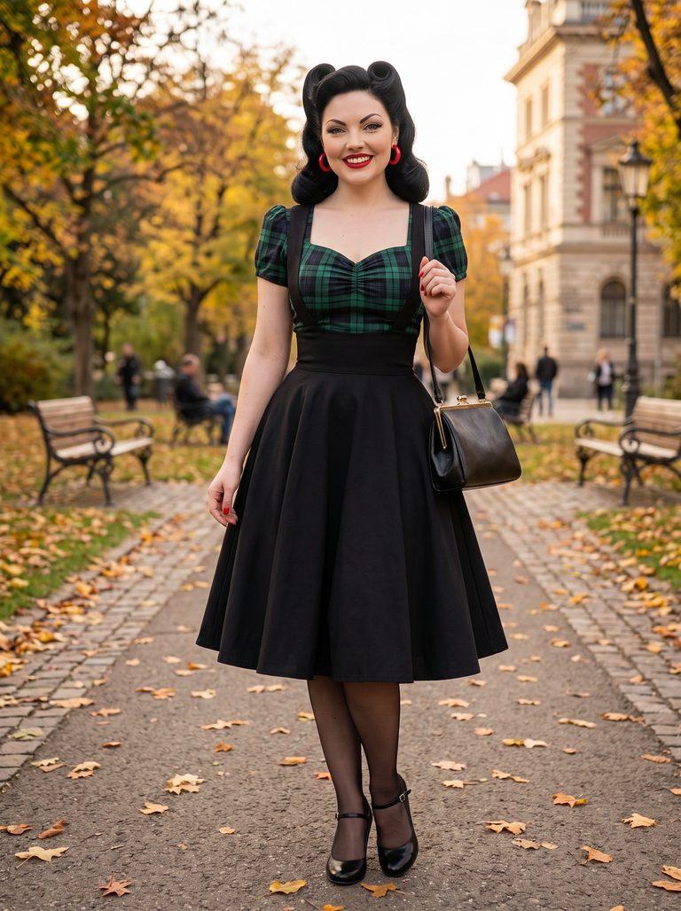 Autumn Promenade: Mona’s Highland-Chic Suspender Swing