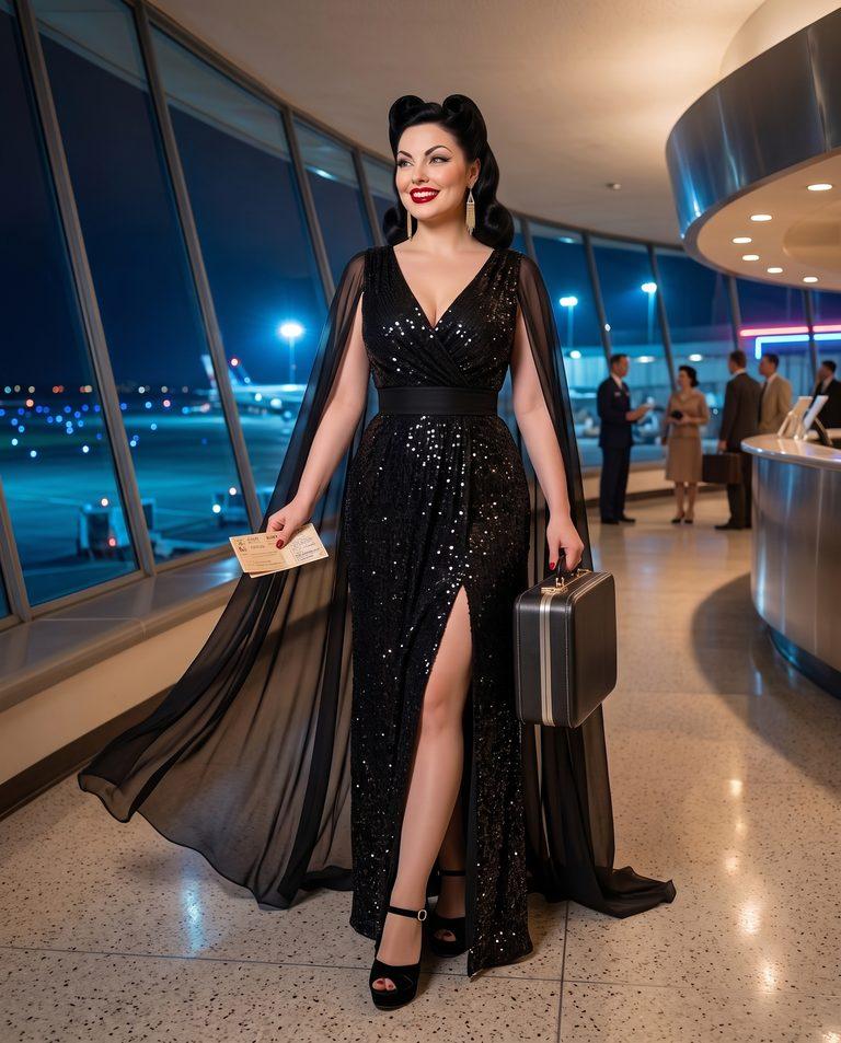 Midnight Jet-Set Glamour: Mona Revives Golden Age Travel in Sequins and Chiffon