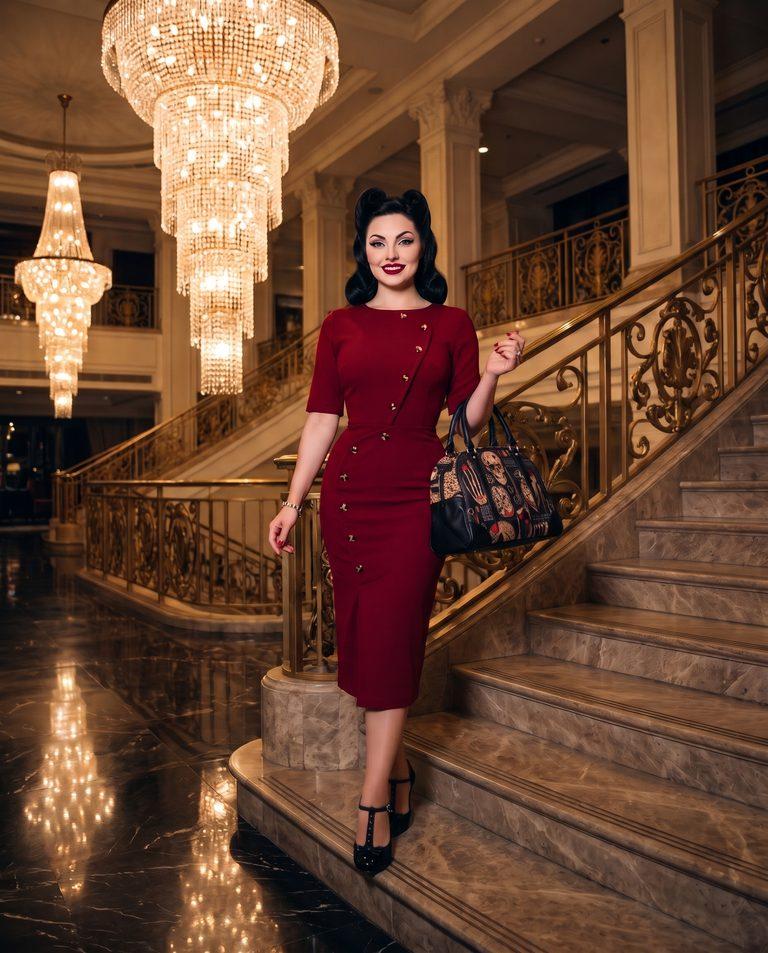 Midnight Secrets in the Grand Hotel: Mona in Burgundy Crepe & Opulent Velvet