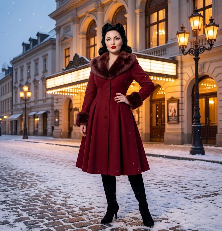 Winter Glamour Under the Lamplight: Mona’s Cinematic 1950s Evening Look