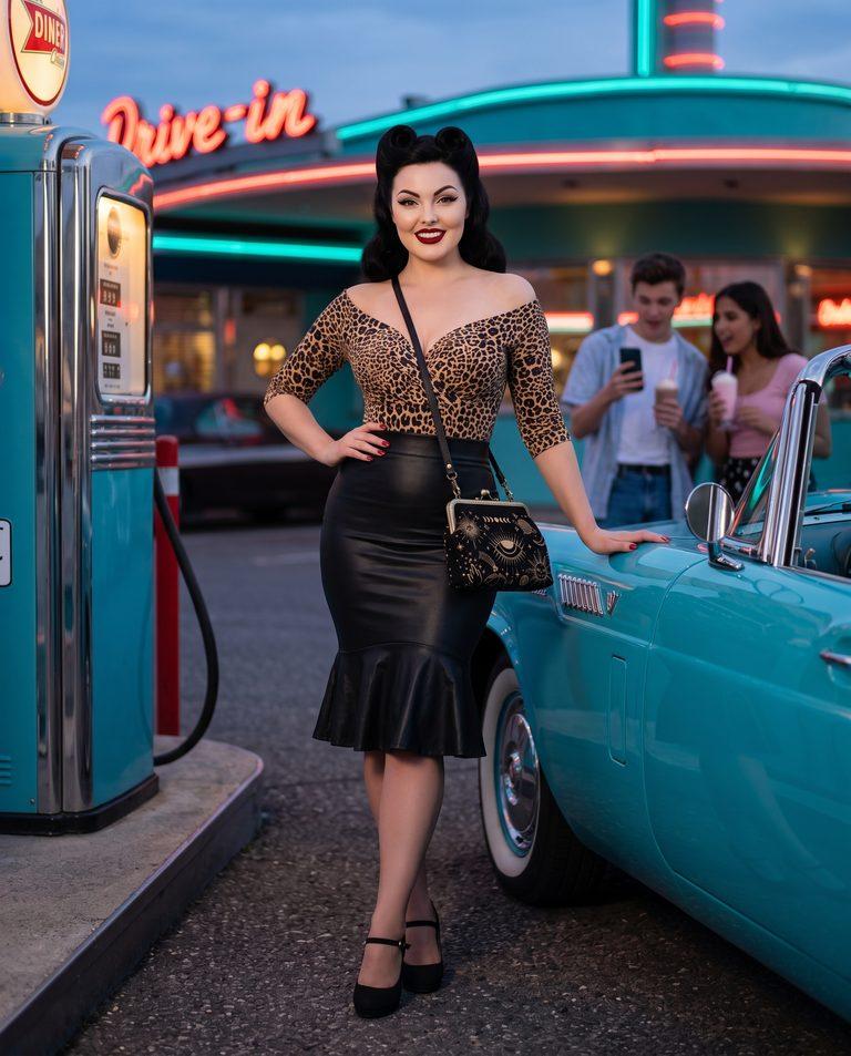 Neon Nights & Wild Curves: Mona’s Rockabilly Drive-In Glamour